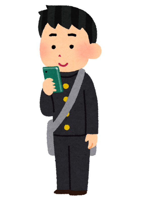 スマートフォンを使う男子高校生のイラスト